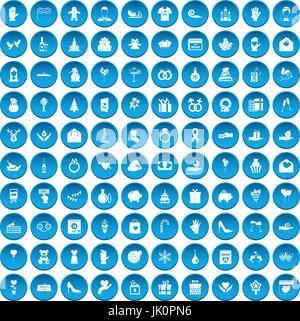 100 gift icons set blue Stock Vector