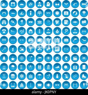 100 glasses icons set blue Stock Vector