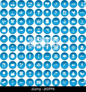 100 global warming icons set blue Stock Vector