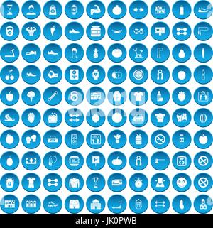100 gym icons set blue Stock Vector