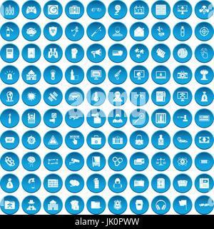 100 hacking icons set blue Stock Vector