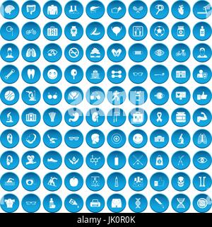 100 health icons set blue Stock Vector