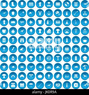 100 hobby icons set blue Stock Vector