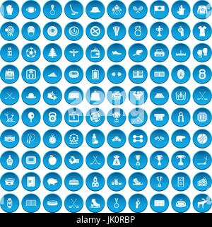 100 hockey icons set blue Stock Vector