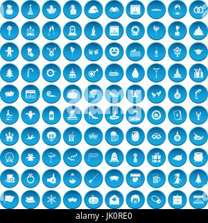 100 holidays icons set blue Stock Vector
