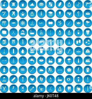 100 hygiene icons set blue Stock Vector