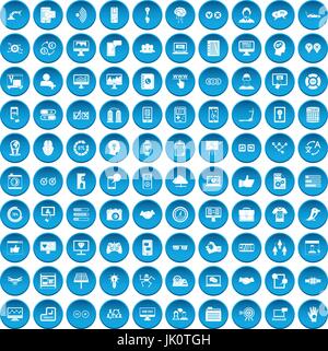 100 interface icons set blue Stock Vector