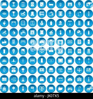100 interior icons set blue Stock Vector