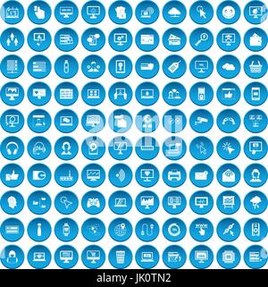 100 internet icons set blue Stock Vector