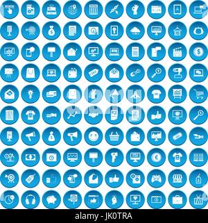 100 internet marketing icons set blue Stock Vector
