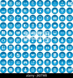 100 IT business icons set blue Stock Vector