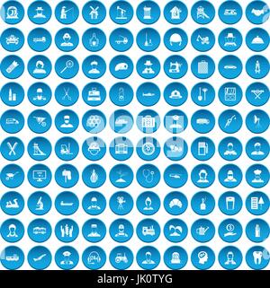 100 job icons set blue Stock Vector