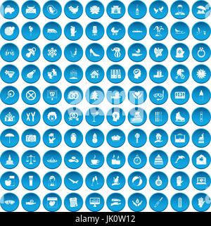 100 joy icons set blue Stock Vector