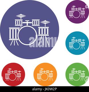 drum set kit flat icons vector illustration isolated on background ...