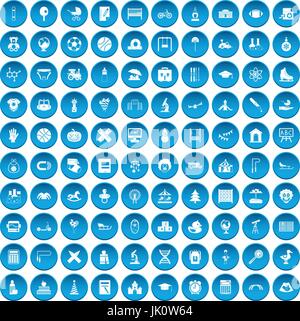 100 kids icons set blue Stock Vector