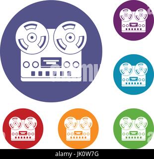 Retro tape recorder icons set Stock Vector