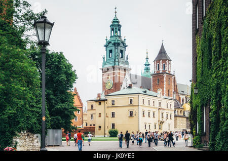 KRAKOW, POLAND - JUNE 27, 2015: Royal Archcathedral Basilica of Saints Stanislaus and Wenceslaus and Wawel Castle. Stock Photo