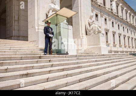 Guard on duty outside Palacio de Sao Bento building (Palace of Saint Benedict), home to the Portuguese parliament, Lisbon, Portugal Stock Photo
