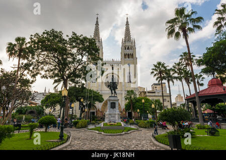 Guayaquil, Ecuador - January 21, 2014: View of Parque Bolivar (Bolivar Square) in the city of Guayaquil in Ecuador, South America Stock Photo