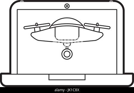 drone flying technology with laptop Stock Vector