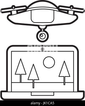 drone flying technology with laptop Stock Vector