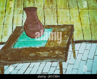 Hand painted abstract vase and table Stock Photo