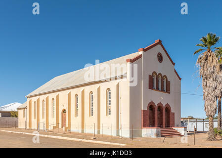 KARASBURG, NAMIBIA - JUNE 13, 2017: The first building of the Dutch Reformed Church in Karasburg in the Karas Region of Namibia. Now used as church ha Stock Photo