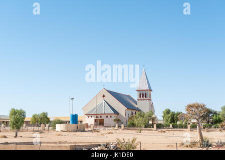 KARASBURG, NAMIBIA - JUNE 13, 2017: The Roman Catholic Holy Trinity Church in Karasburg in the Karas Region of Namibia Stock Photo