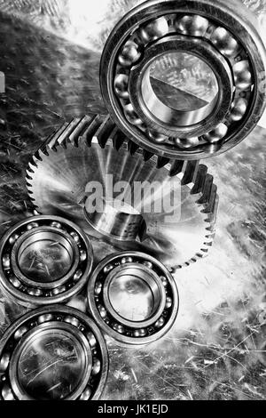 Aerospace gears and bearings made of titanium and steel. Stock Photo