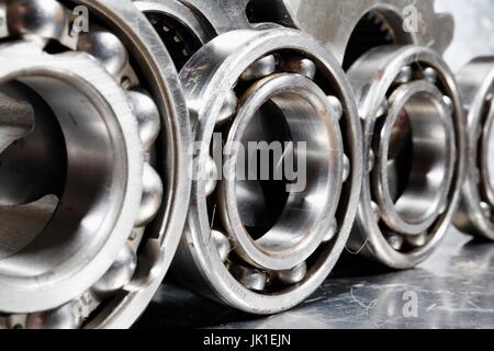 Ball-bearings and pinions made of titanium for the Aerospace industry. Stock Photo