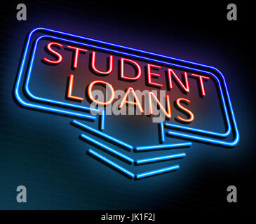 3d Illustration depicting an illuminated neon sign with a student loans concept. Stock Photo