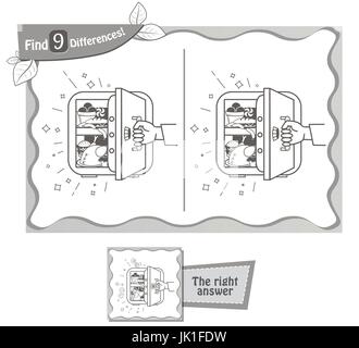 visual game for children, coloring book. Task to find 9 differences in the illustration on the school board. black and white vector illustration Stock Vector