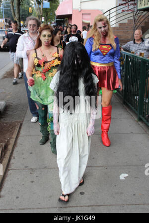 Vancouver, BC, Canada-August 17, 2013: Unidentified participant during annual Zombie Walk (Zombie Parade) in downtown Vancouver. Stock Photo