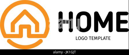 Home linear vector logo. Smart house line art orange and black logotype. Outline real estate icon. Stock Vector