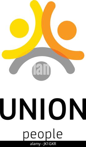 People union vector logo. Common people logotype isolated template. Abstract symbol of connected humans. Stock Vector