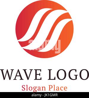 Wavy wave in round shape, red and blue feather logos. Isolated abstract decorative logo set, design element template on white background Stock Vector
