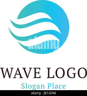 Wavy wave in round shape, red and blue feather logos. Isolated abstract decorative logo set, design element template on white background Stock Vector