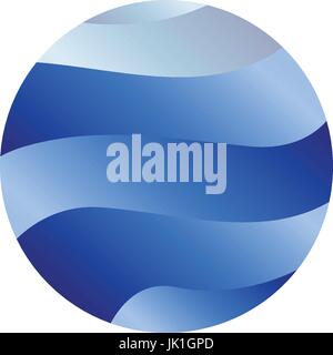 Abstract isolated round shape liquid, blue color ocean, wave and sky, cloud logo. Water stylized vector logotype. Stock Vector