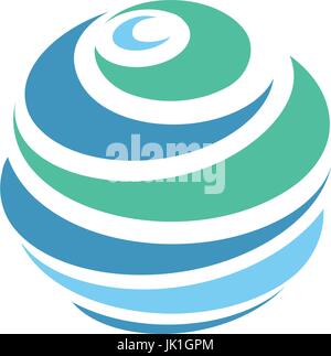 Abstract blue global planet stripped vector logos template. Rotating blue strips, circular planet in motion around its axis. Miscellaneous universal isolated logo. Stock Vector