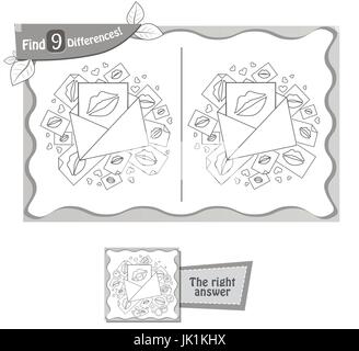 visual game for children, coloring book. Task to find 9 differences in the illustration on the school board. black and white vector illustration Stock Vector