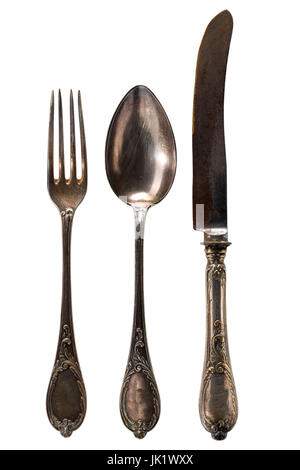 old antique cutlery isolated on white background, clipping path for each item included Stock Photo
