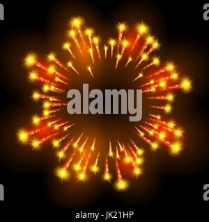 Festive patterned firework  bursting  in various shapes sparkling pictograms set  against black background abstract vector isolated illustration art Stock Vector