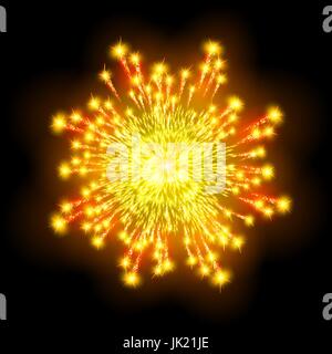 Festive patterned firework  bursting  in various shapes sparkling pictograms set  against black background abstract vector isolated illustration art Stock Vector