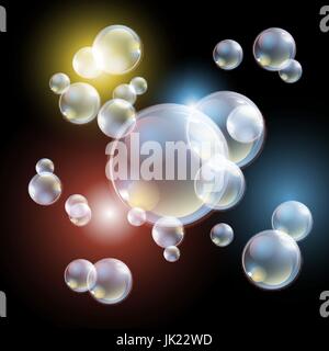 bubbles, eps10 vector Transparent multicolored soap bubbles vector set on plaid background. Sphere ball, design water and foam, aqua wash illustration Stock Vector