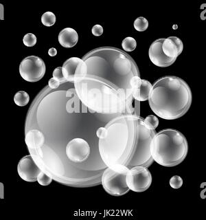 bubbles, eps10 vector Transparent multicolored soap bubbles vector set on plaid background. Sphere ball, design water and foam, aqua wash illustration Stock Vector