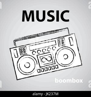 boombox vector drawing illustration retro sketch art Stock Vector