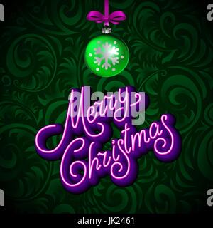 Merry Christmas Card with Neon Color and Bokeh Lighting Background art Stock Vector