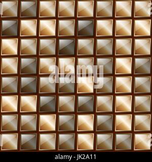 Checkers metal background of polished metal plates of different shades. Production, plant or factory. Copper and bronze Stock Vector