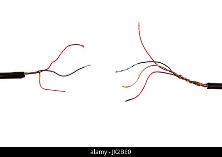 Close up of an electrical cable standard on white background. Cross-section in a white background. Stock Photo