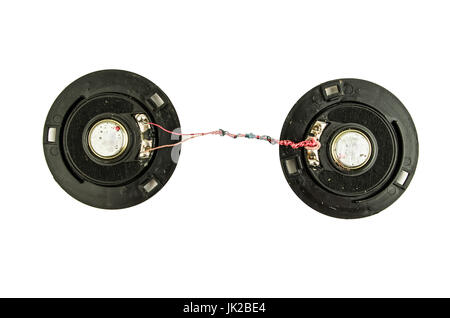 Close up of an electrical cable standard of speakers on white background. Cross-section in a white background. Stock Photo